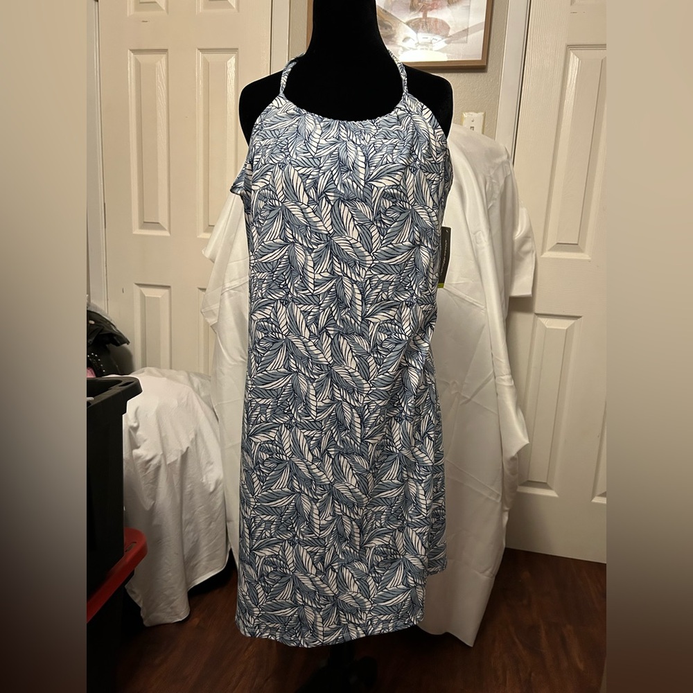 Eddie Bauer Blue and White Leaf Midi Dress
